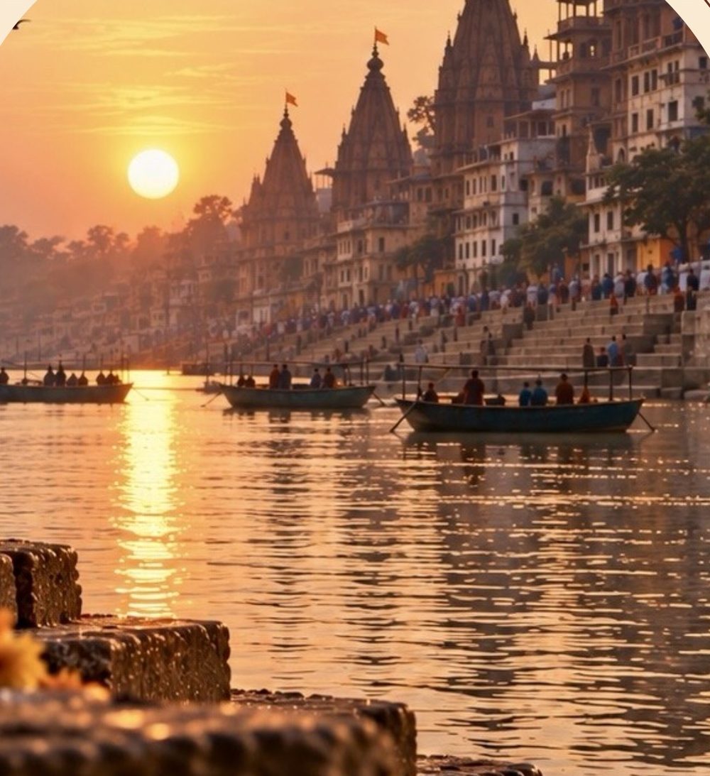Sunrise over the ghats of Varanasi on the Ganga